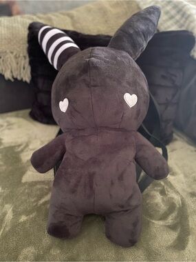 Praying Rabbit Black Plush Bunny Backpack with Heart Eyes
